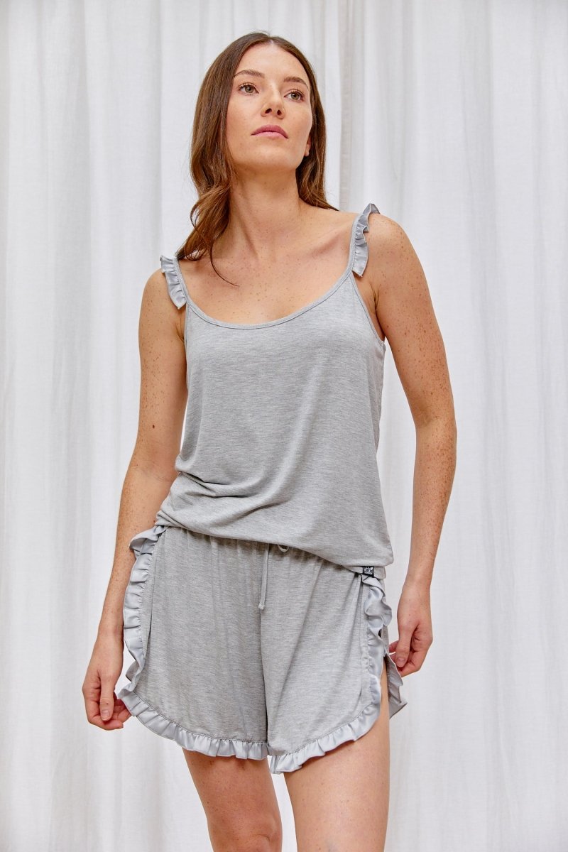 Bamboo Frill Cami Short Set in Gray Marl