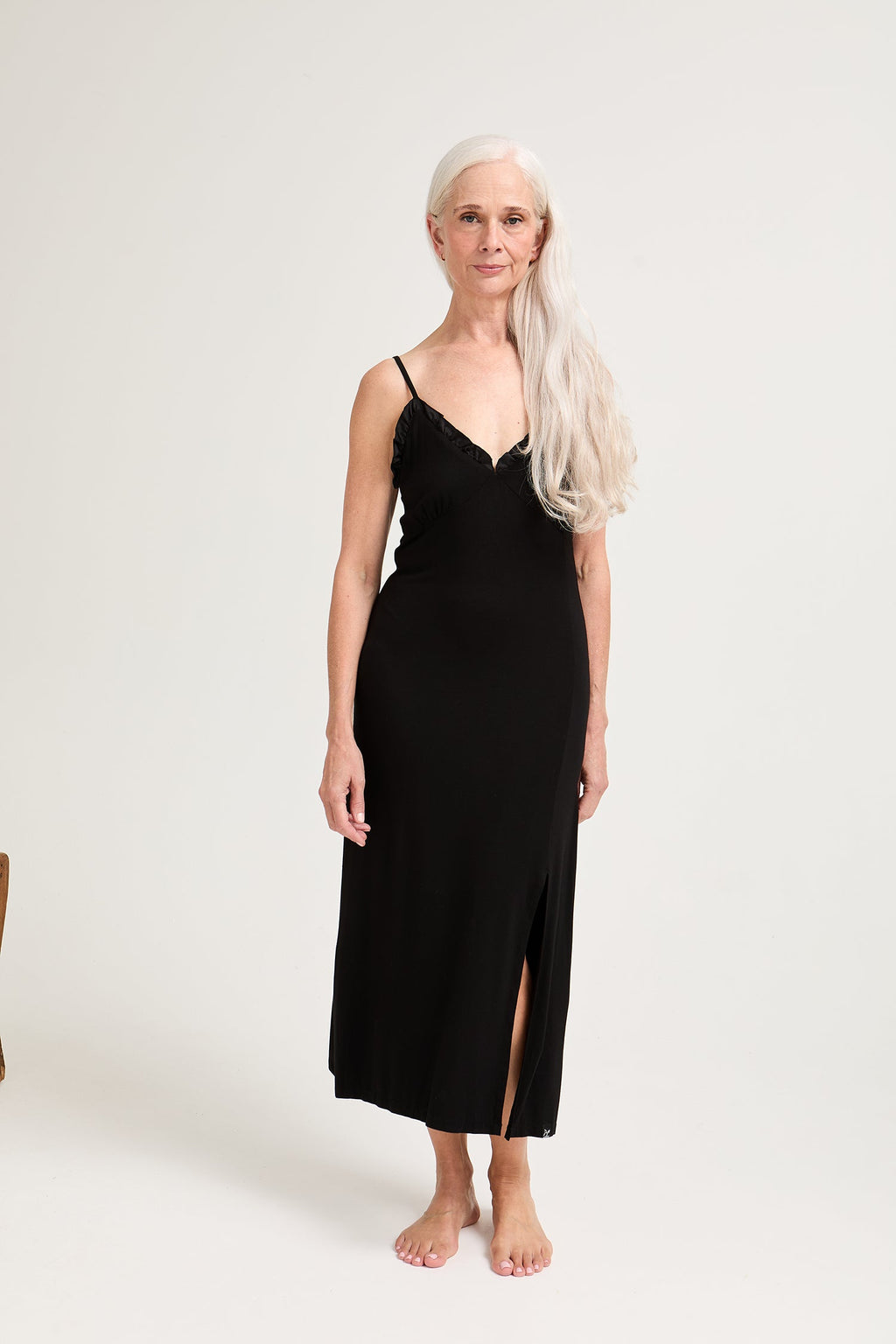 Bamboo Frill Chemise in Black