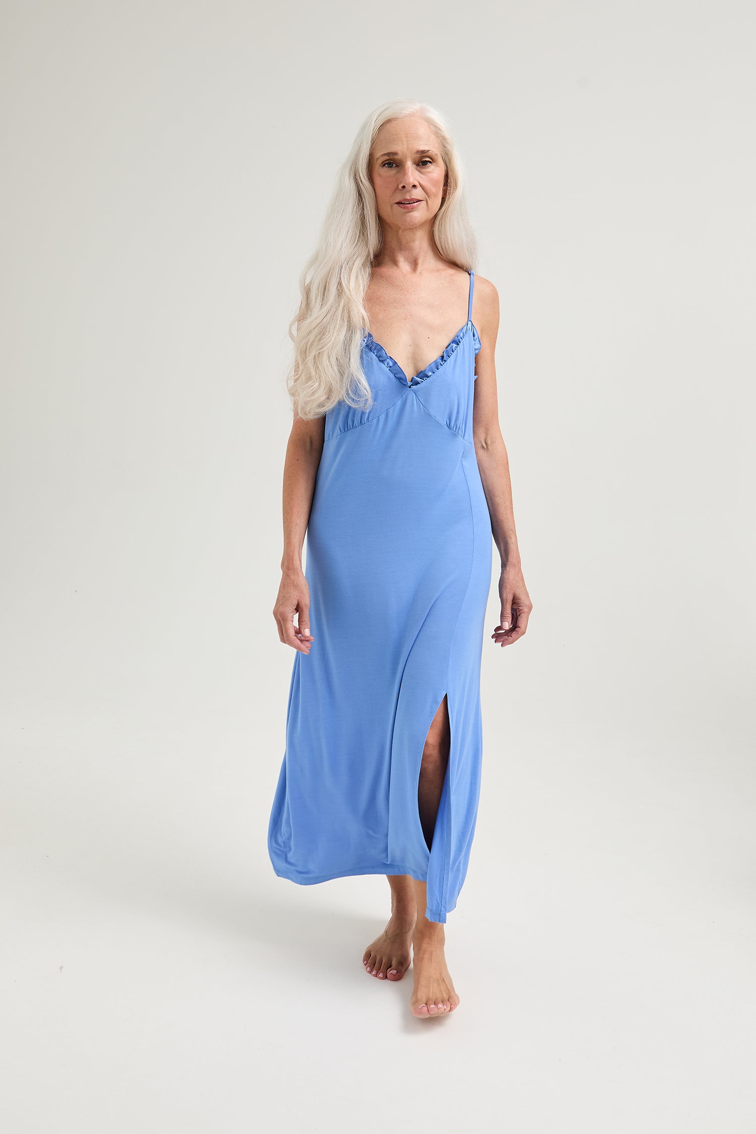 Bamboo Frill Chemise in Cornflower Blue