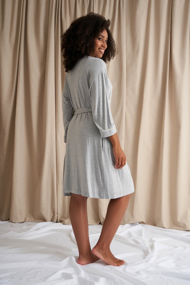 Bamboo Kimono Robe in Gray Marl