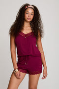 Bamboo Lace Cami Short Pajama Set in Bordeaux