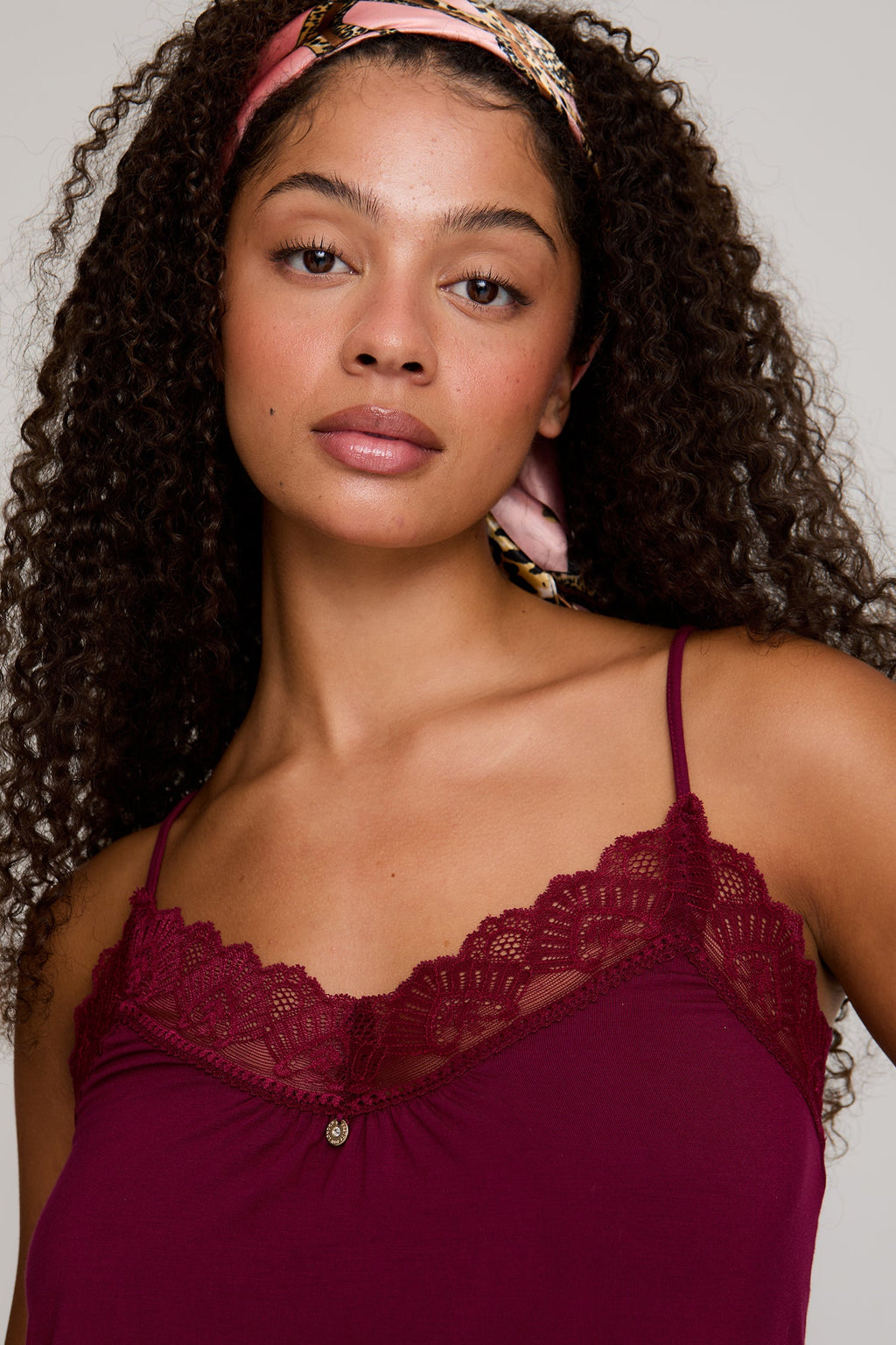 Bamboo Lace Cami Short Pajama Set in Bordeaux