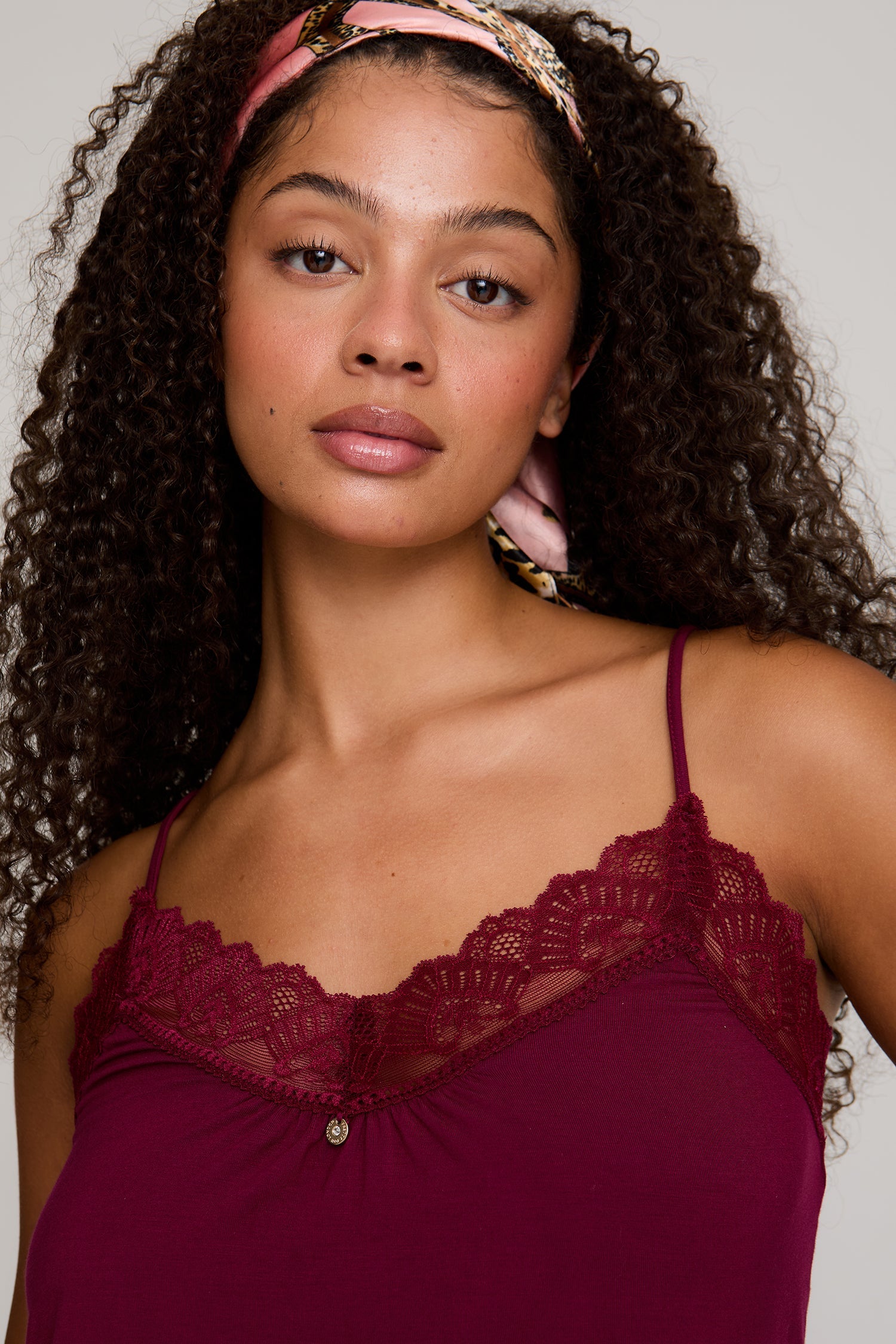 Bamboo Lace Cami Short Pajama Set in Bordeaux