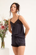 Bamboo Lace Cami Short Pajama Set in Raven