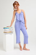 Bamboo Lace Cami Cropped Trouser Pajama Set in Heather