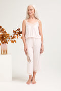 Bamboo Lace Cami Cropped Trouser Pajama Set in Powder Puff