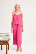 Bamboo Lace Cami Cropped Trouser Pajama Set in Raspberry