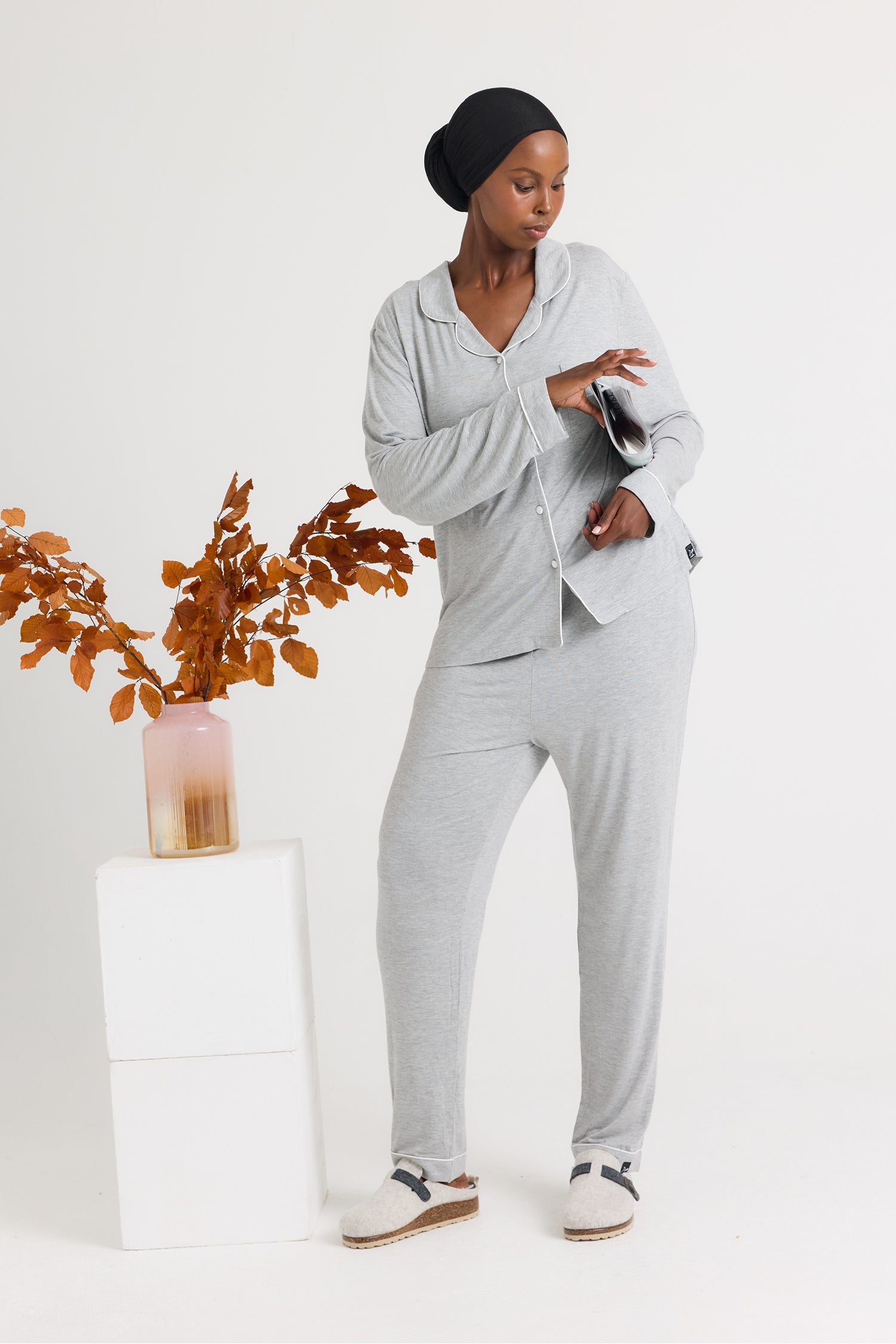 Bamboo Pajama Set in Gray Marl
