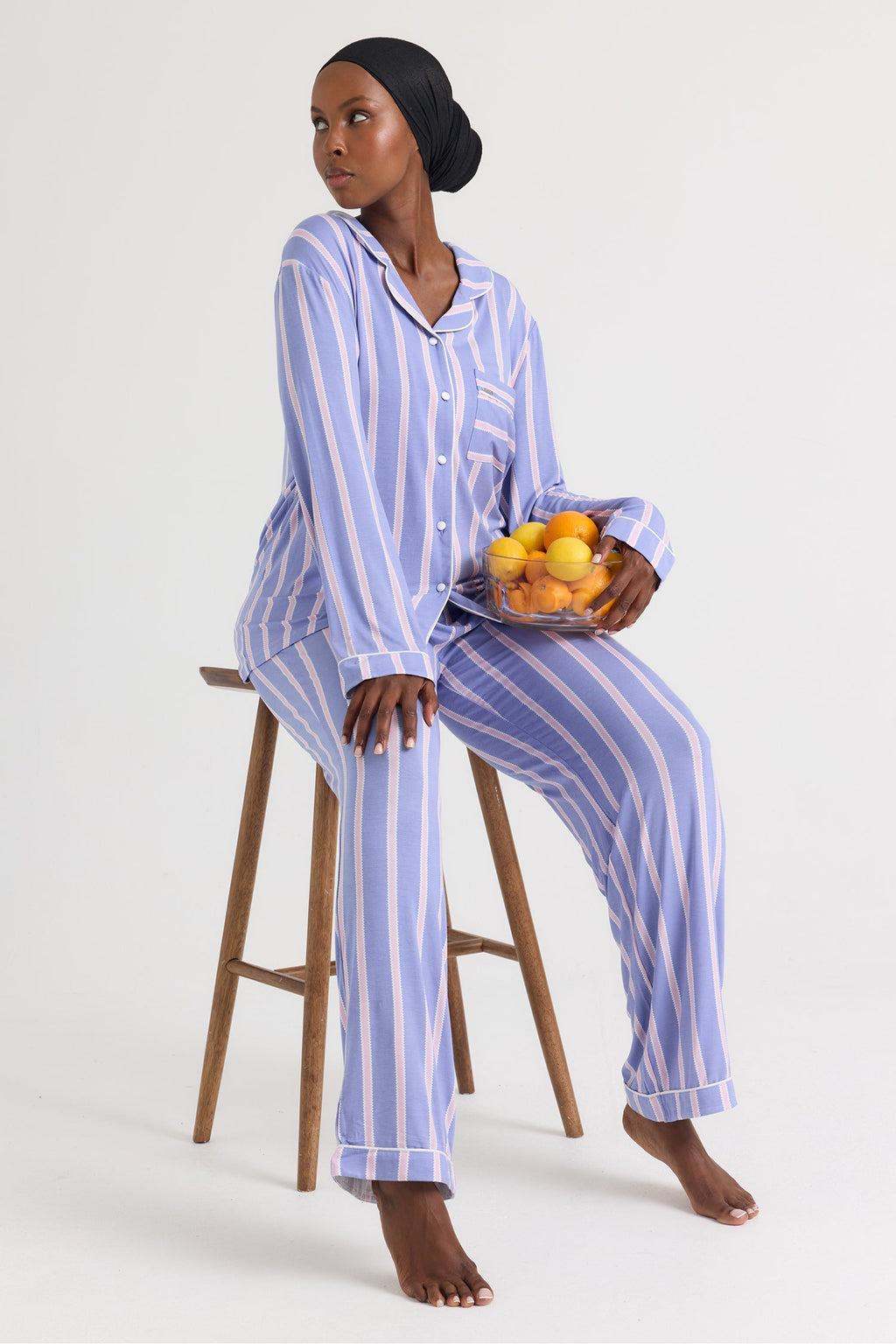 Bamboo Pajama Set in Heather Stripe