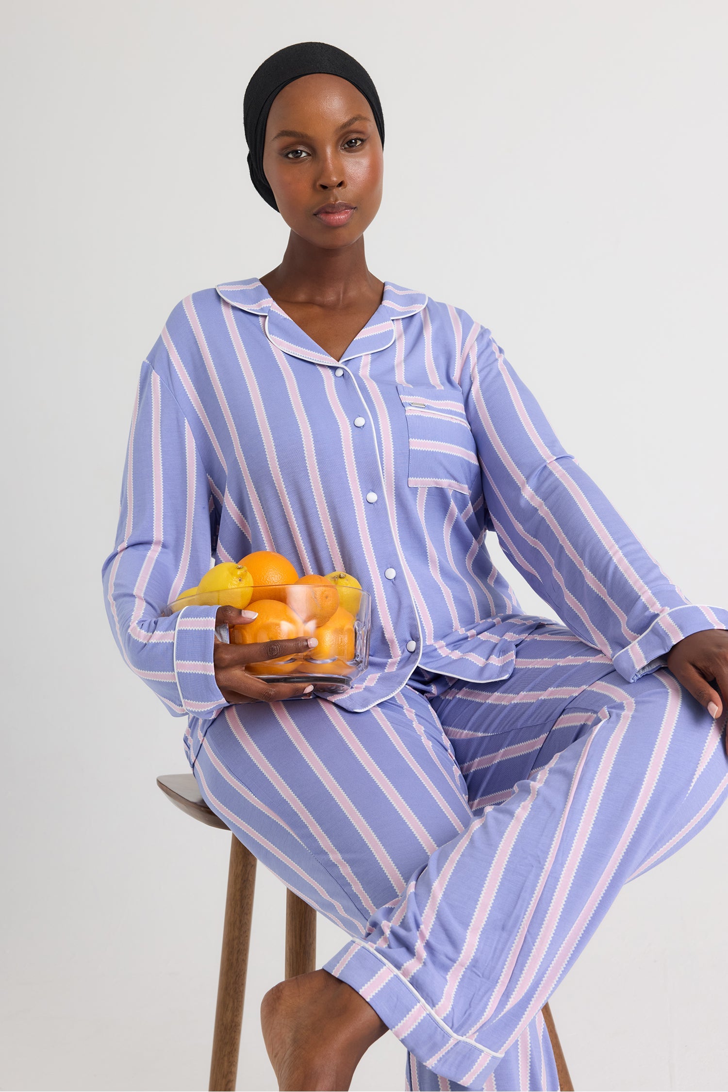 Bamboo Pajama Set in Heather Stripe