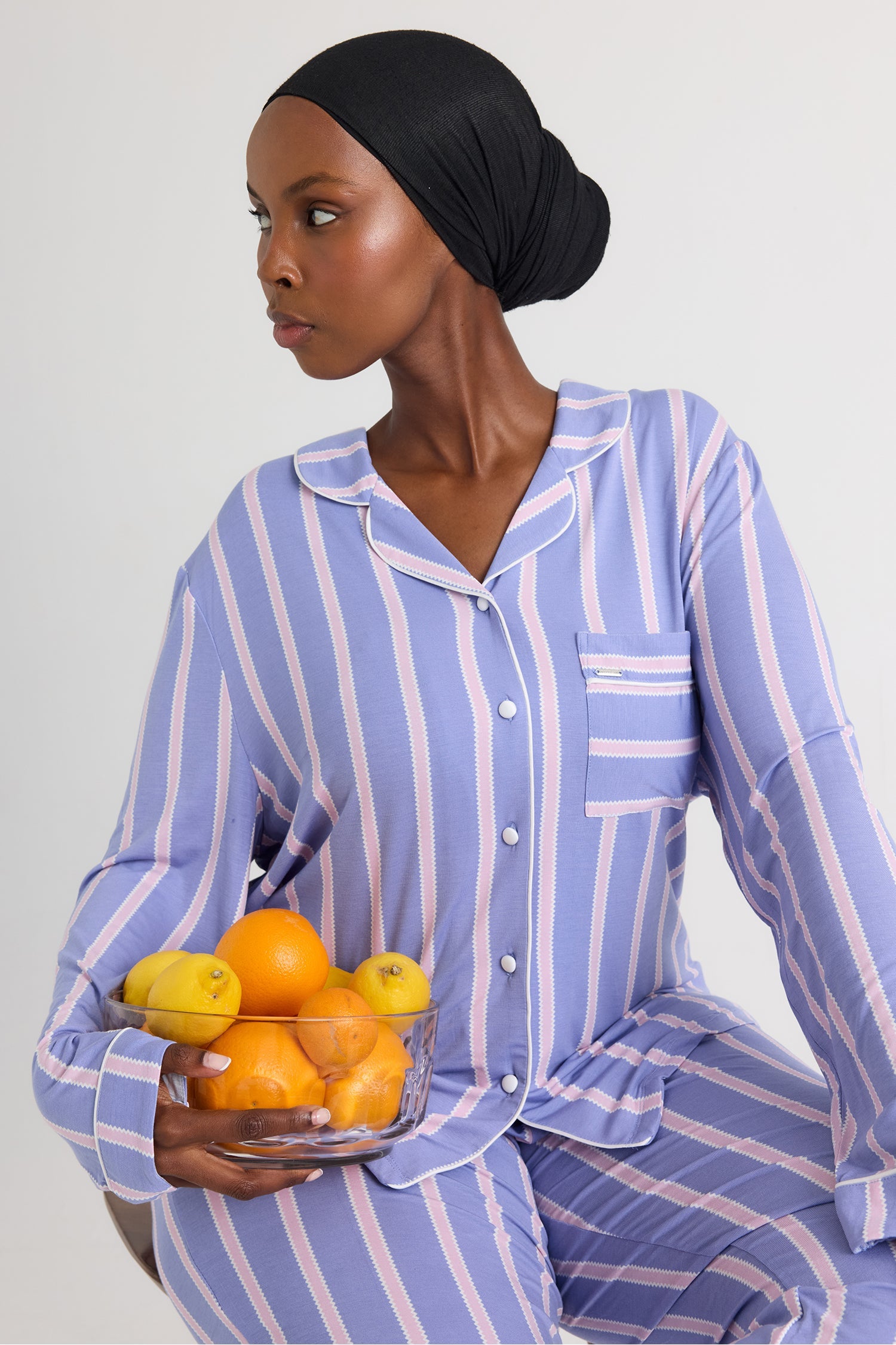 Bamboo Pajama Set in Heather Stripe