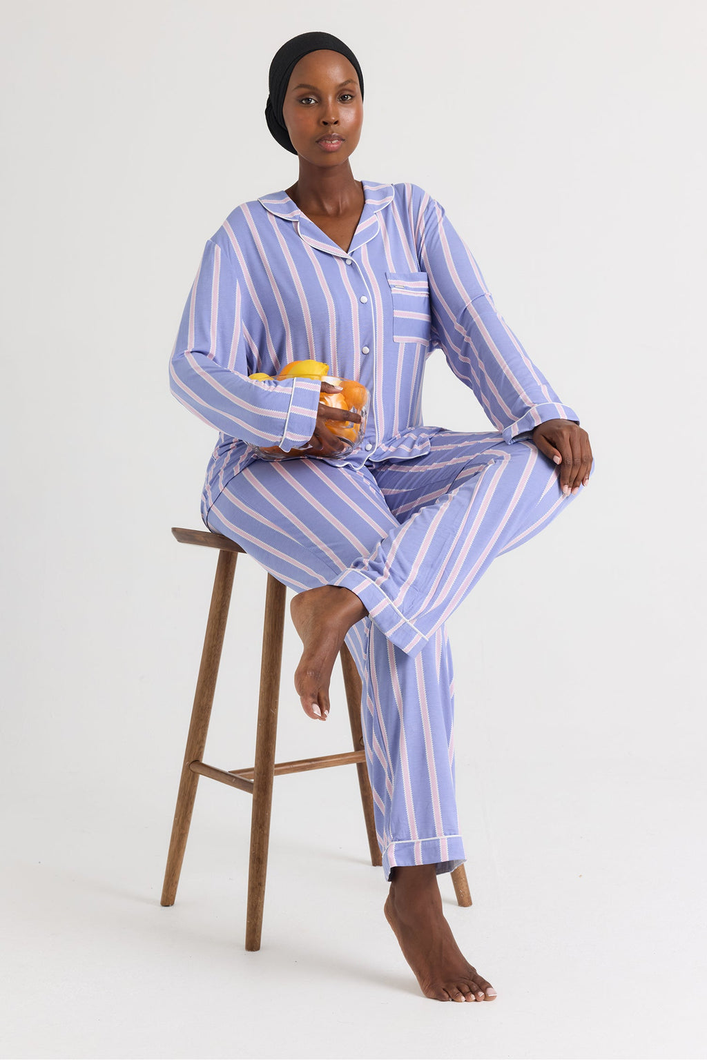 Bamboo Pajama Set in Heather Stripe
