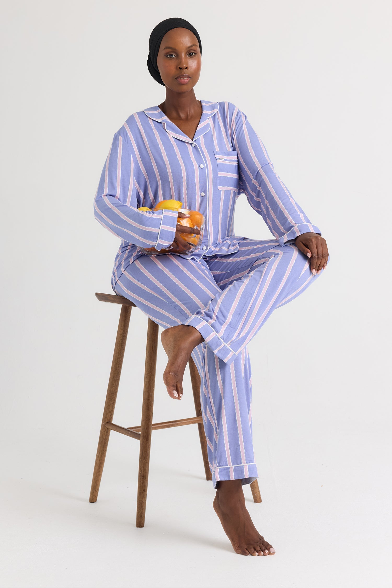 Bamboo Pajama Set in Heather Stripe