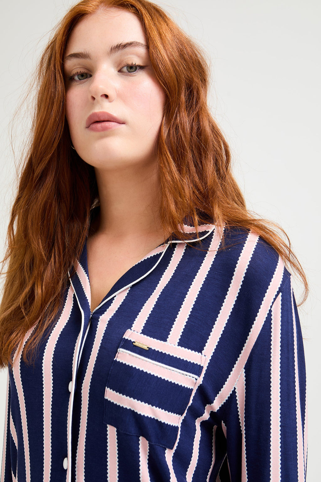 Bamboo Long Pyjama Set in Midnight Stripe