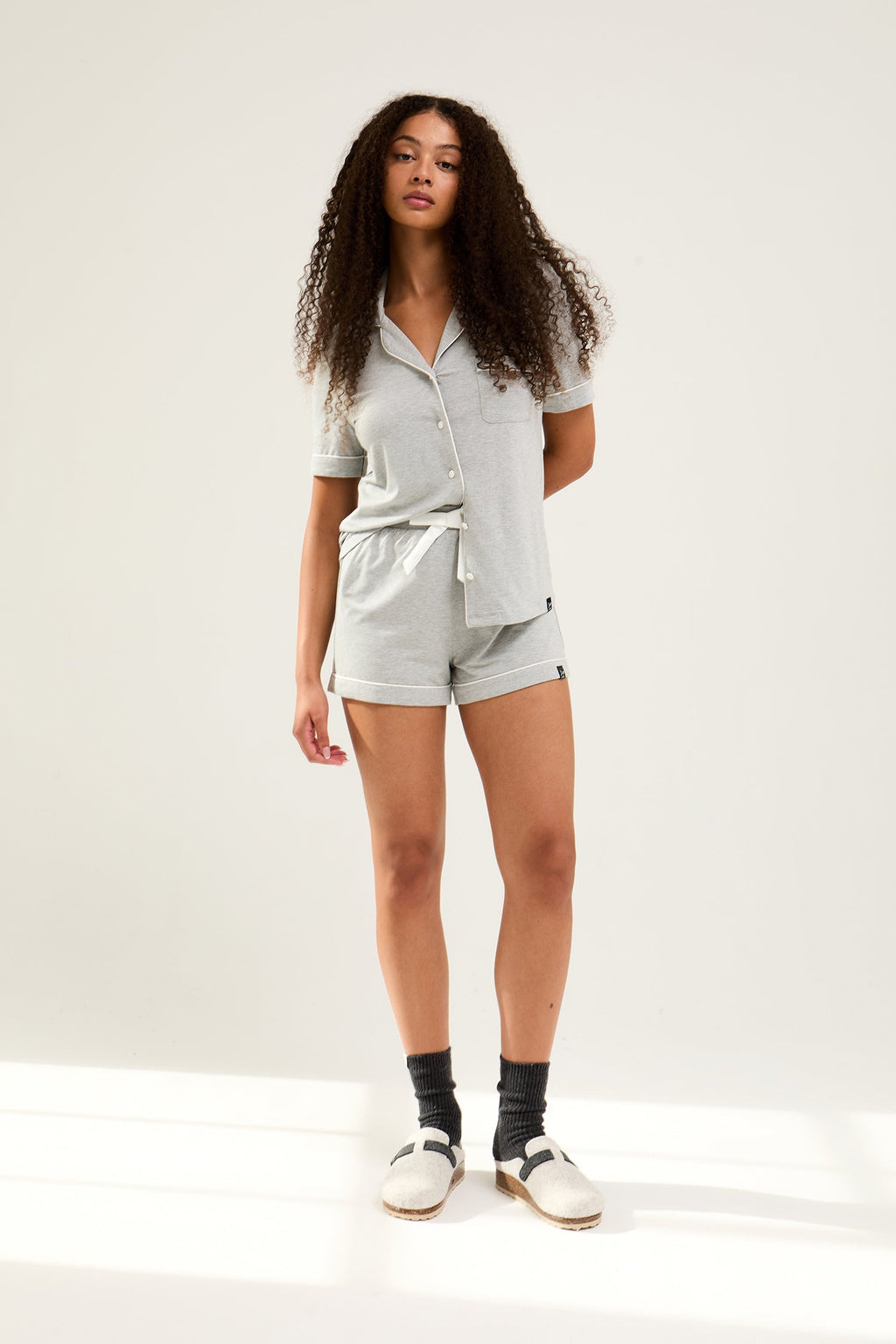 Bamboo Shirt Short Set in Gray Marl