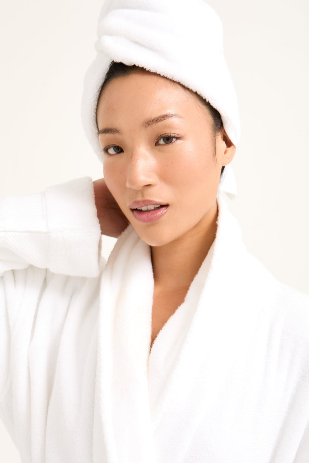 Bamboo Towelling Robe in Cloud White