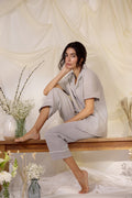 Luxury Suite Waffle Short Shirt Trouser Set in Gray