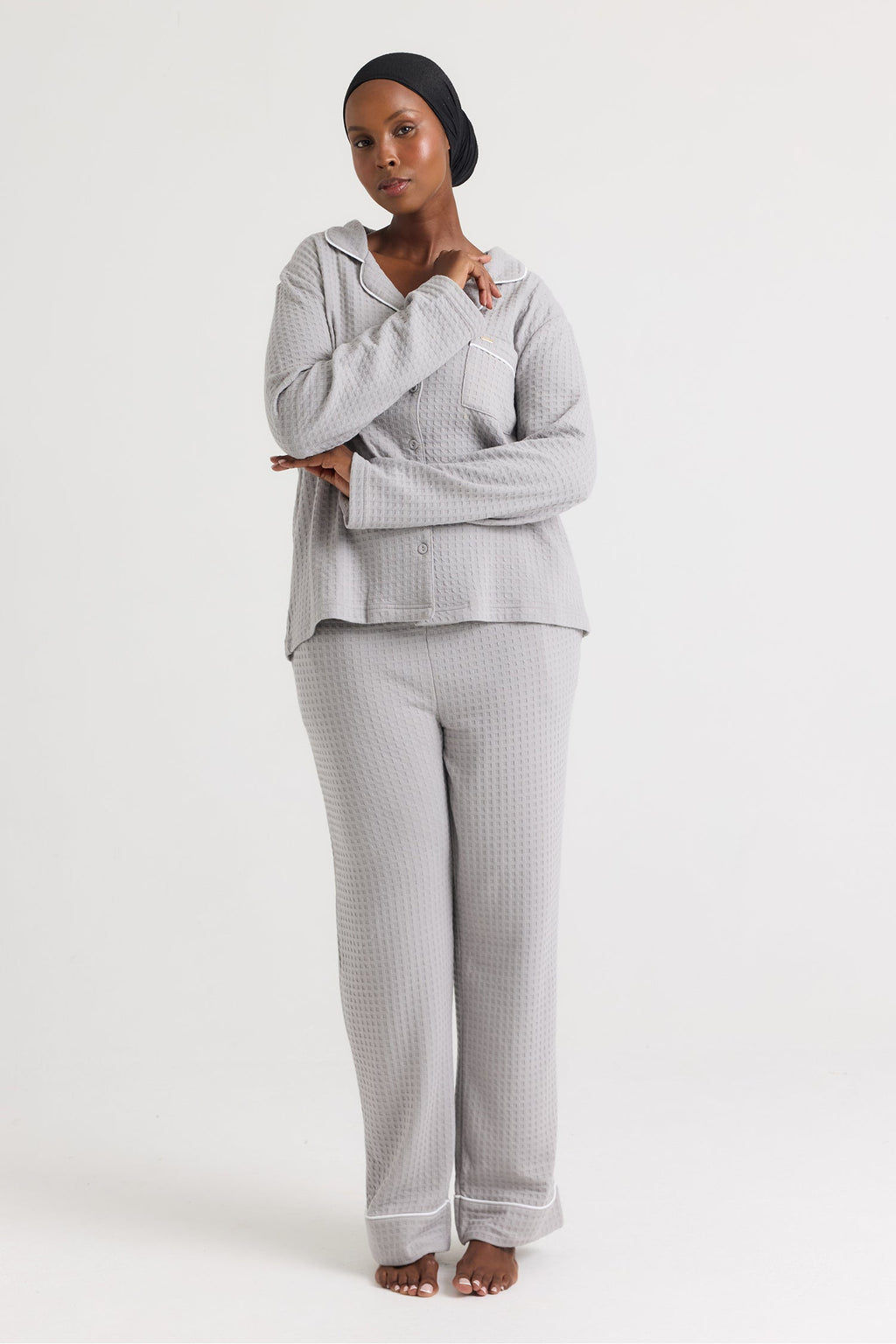 Luxury Suite Waffle PJ Set in Gray