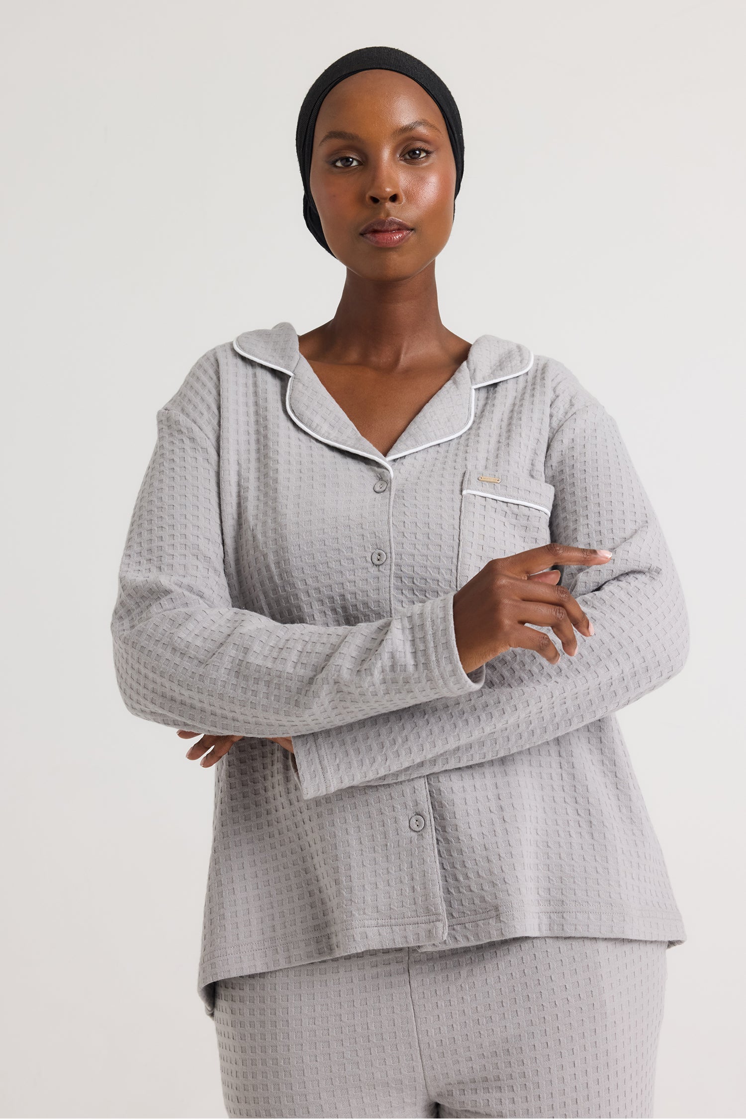 Luxury Suite Waffle PJ Set in Gray