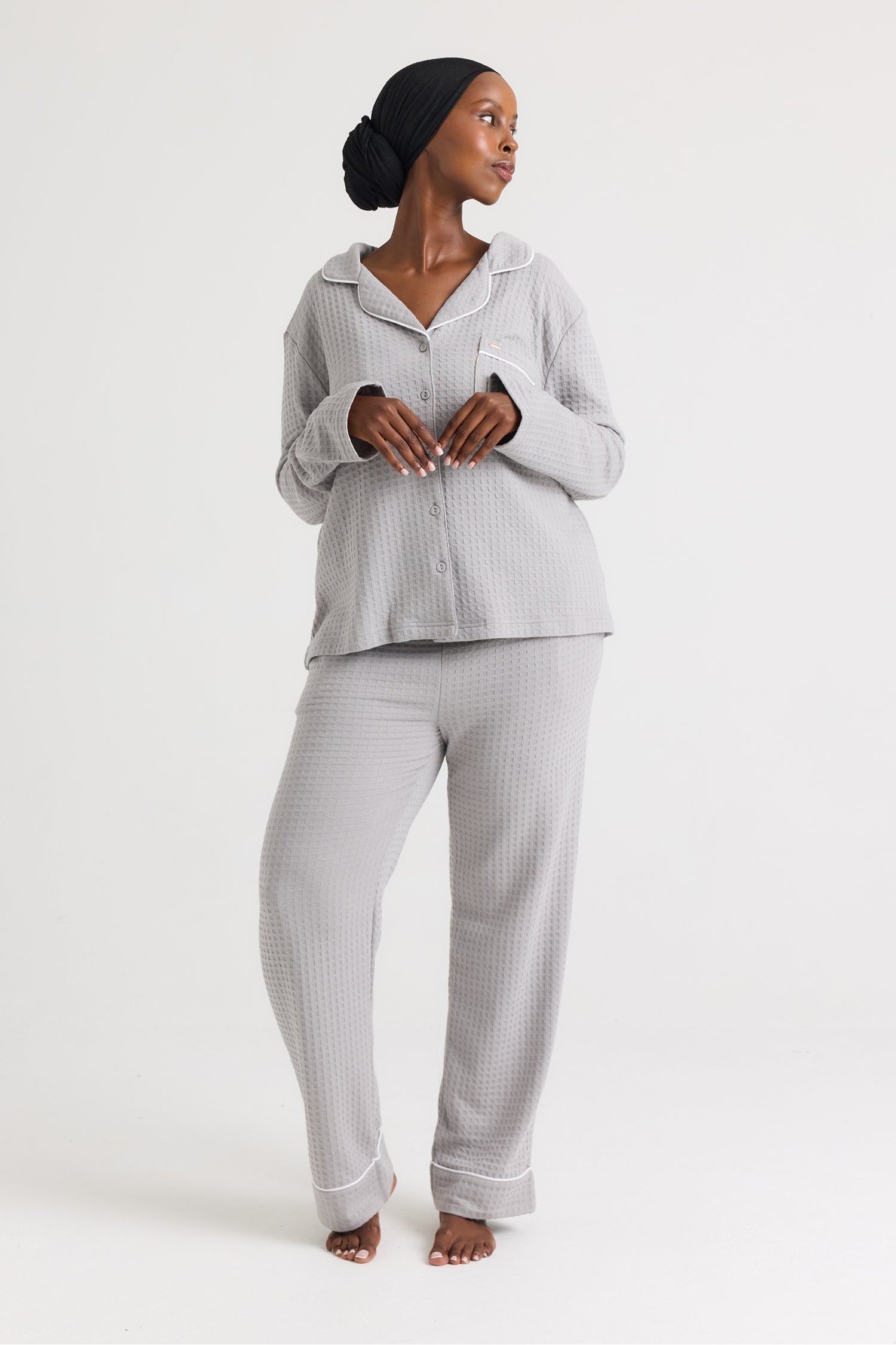 Luxury Suite Waffle PJ Set in Gray