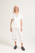 Luxury Suite Waffle Short Shirt Trouser Set in White
