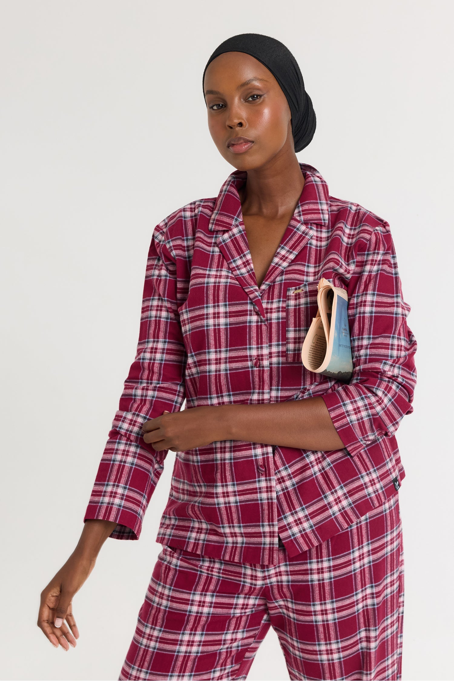 Plaid Pajama Set in Bordeaux