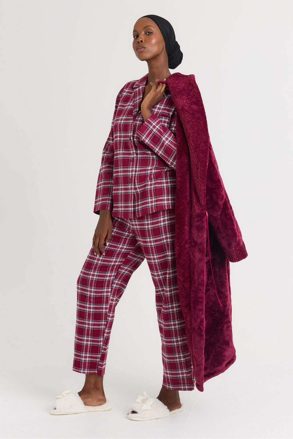 Plaid Pajama Set in Bordeaux