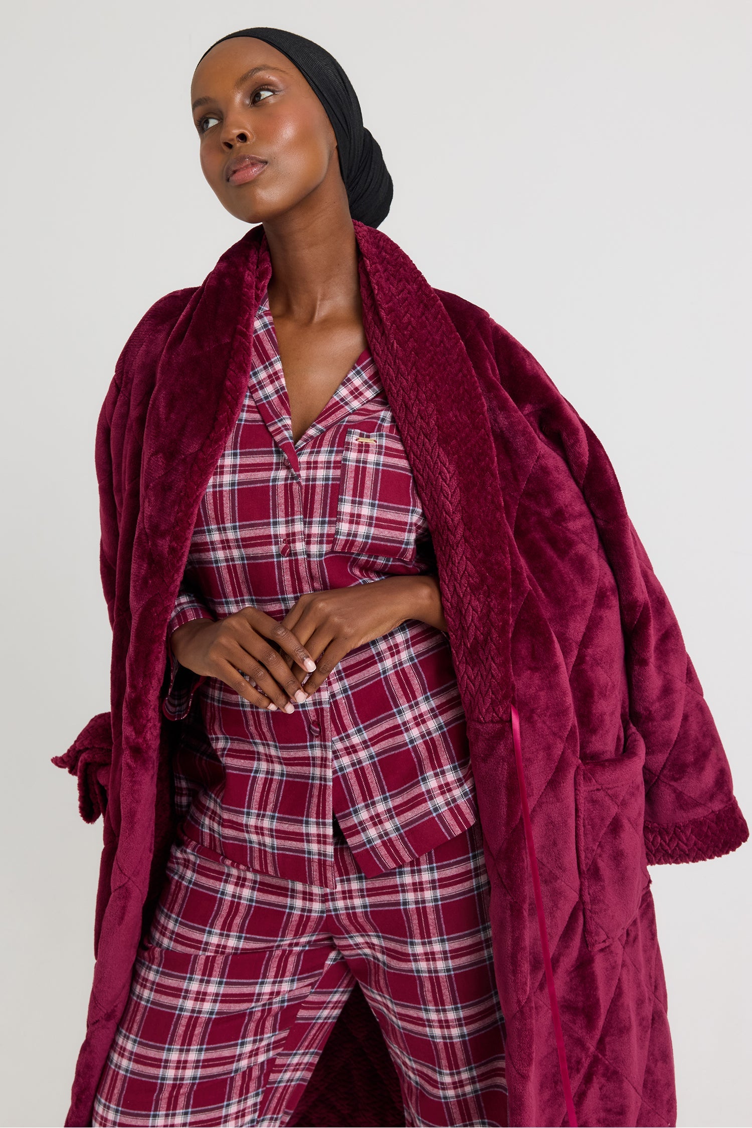 Plaid Pajama Set in Bordeaux
