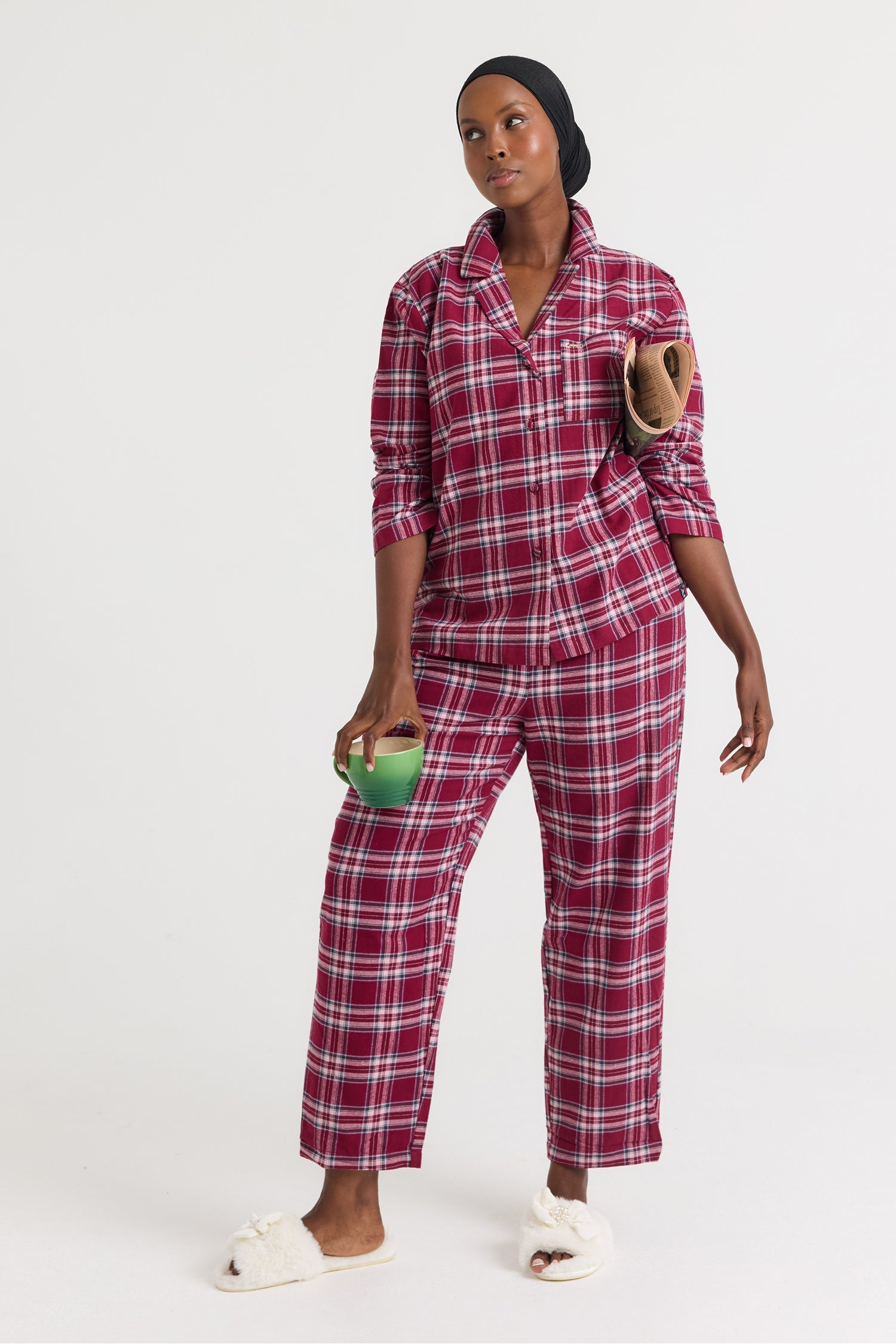 Plaid Pajama Set in Bordeaux